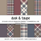 Dusk and Taupe Plaid Digital Paper, Muted Seamless Patterns, Moody Blue Tartan Backgrounds, Commercial Use Scrapbook Pack