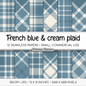 French Blue & Cream Plaid Digital Paper | 12 Seamless Check Patterns | Printable 12x12 Scrapbook Backgrounds | Commercial Use Download