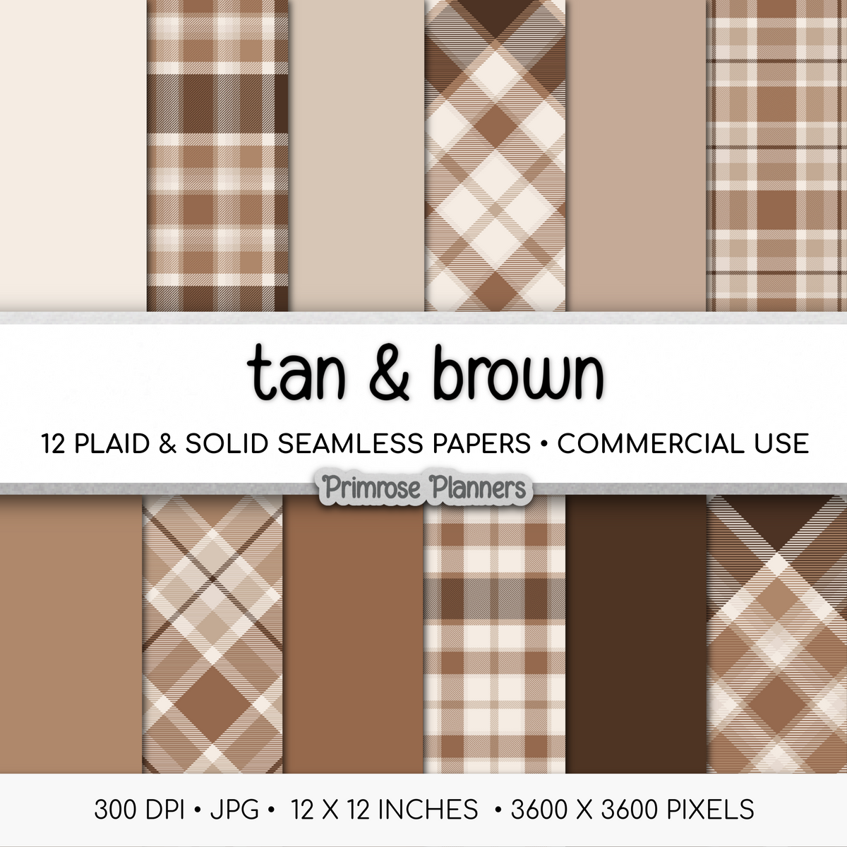 Gingerbread Tan Brown Plaid Digital Paper, Neutral Winter Seamless Patterns, Cozy Tartan Backgrounds, Commercial Use Scrapbook Pack