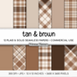 Gingerbread Tan Brown Plaid Digital Paper, Neutral Winter Seamless Patterns, Cozy Tartan Backgrounds, Commercial Use Scrapbook Pack