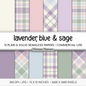 Lavender Blue Sage Plaid Digital Paper, Pastel Spring Seamless Patterns, Easter Tartan Backgrounds, Commercial Use Scrapbook Pack