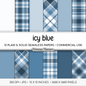 Icy Blue Plaid Digital Paper, Winter Blue Seamless Patterns, Farmhouse Gingham Scrapbook Backgrounds, Minimalist Commercial Use