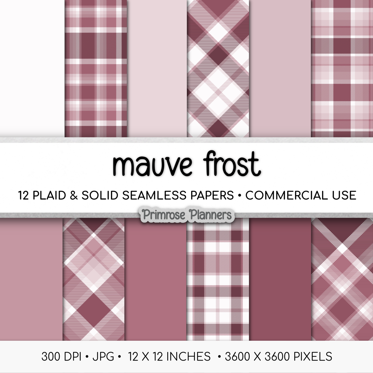 Mauve Frost Plaid Digital Paper, Dusty Pink Seamless Patterns, Farmhouse Gingham Scrapbook Backgrounds, Minimalist Commercial Use