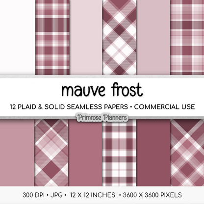 Mauve Frost Plaid Digital Paper, Dusty Pink Seamless Patterns, Farmhouse Gingham Scrapbook Backgrounds, Minimalist Commercial Use