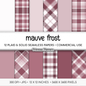 Mauve Frost Plaid Digital Paper, Dusty Pink Seamless Patterns, Farmhouse Gingham Scrapbook Backgrounds, Minimalist Commercial Use