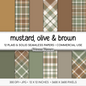 Mustard Olive Brown Plaid Digital Paper, Earth Tone Seamless Patterns, Fall Gingham Scrapbook Backgrounds, Minimalist Commercial Use