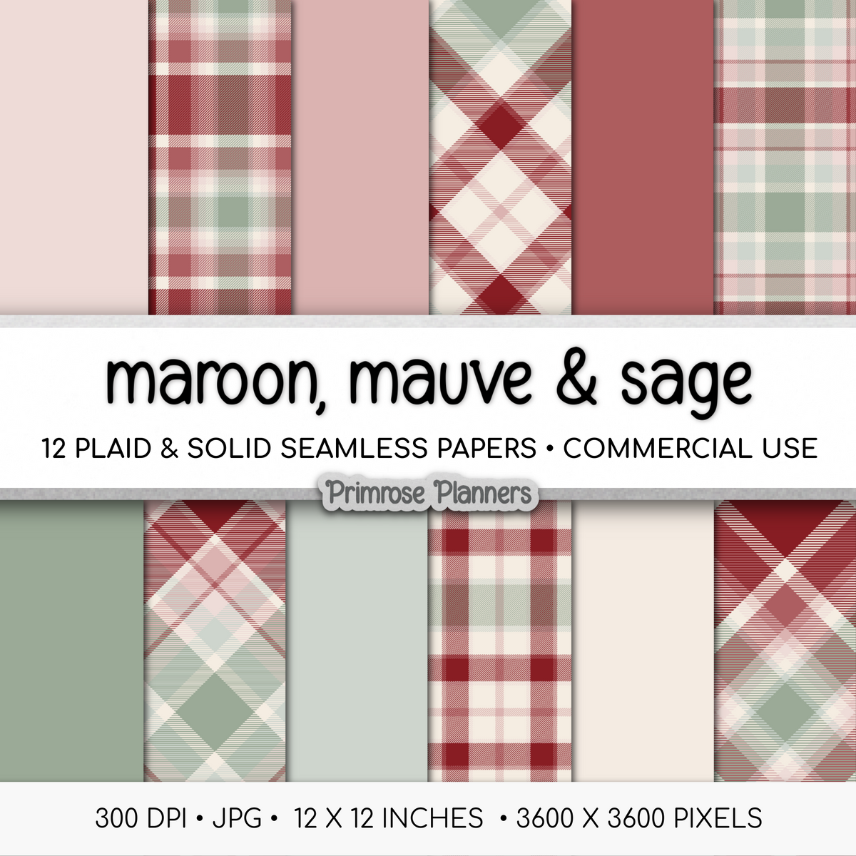 Maroon Mauve Sage Plaid Digital Paper, Christmas Seamless Patterns, Farmhouse Gingham Scrapbook Backgrounds, Minimalist Commercial Use