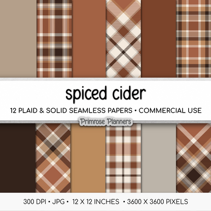 Spiced Cider Warm Brown Plaid Digital Paper, Neutral Fall Seamless Patterns, Autumn Tartan Backgrounds, Commercial Use Scrapbook Pack