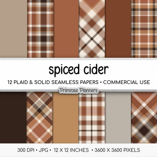 Spiced Cider Warm Brown Plaid Digital Paper, Neutral Fall Seamless Patterns, Autumn Tartan Backgrounds, Commercial Use Scrapbook Pack