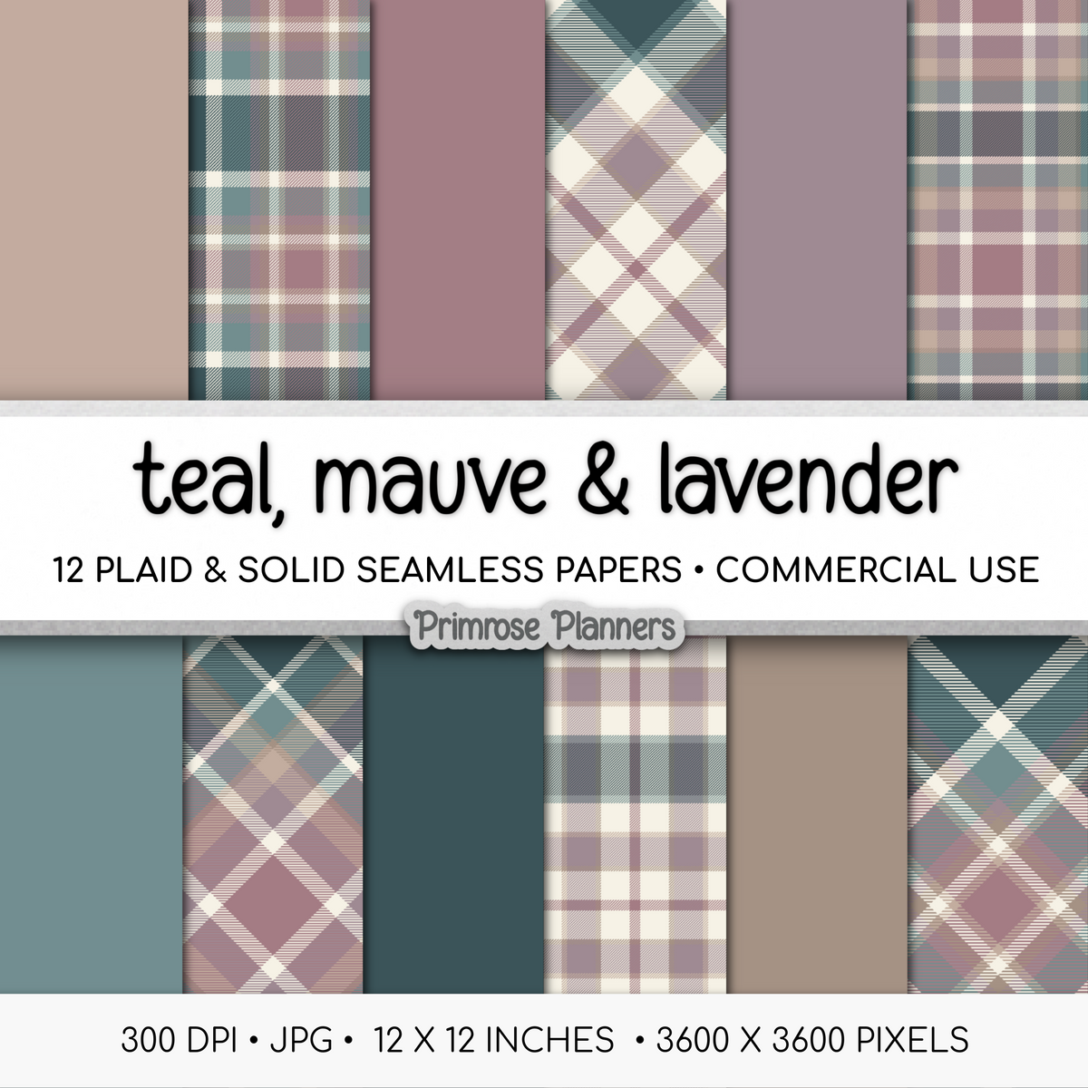 Teal Mauve and Lavender Plaid Digital Paper, Pastel Fall Seamless Patterns, Tartan Backgrounds, Commercial Use Scrapbook Pack