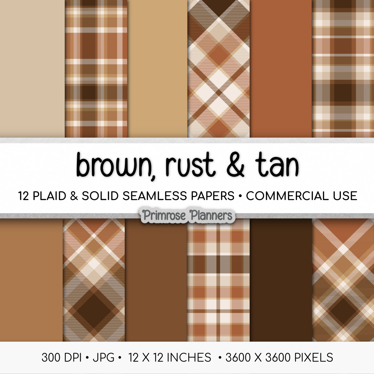 Brown Rust Tan Plaid Digital Paper, Thanksgiving Seamless Patterns, Modern Farmhouse Fall Backgrounds, Commercial Use Scrapbook Pack