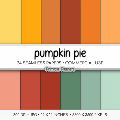 Solid Digital Paper Pumpkin Pie Palette | Autumn Monochrome | Golden Yellow, Maroon, Sage, Teal, Orange | Plain Background