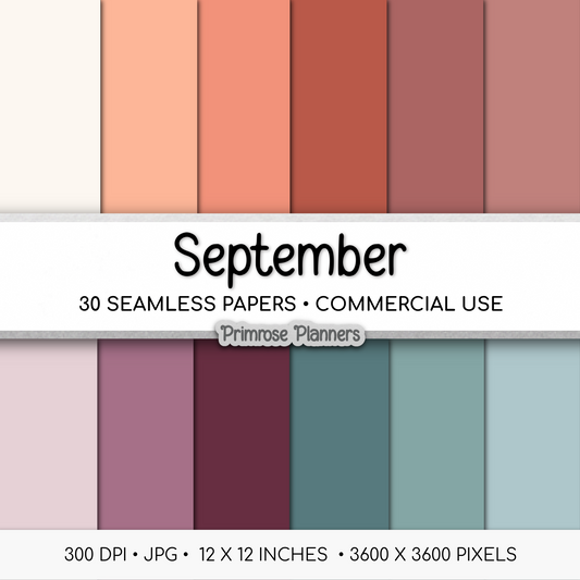 Solid Digital Paper September | Muted Early Fall Palette | Rust, Plum, Dusty Rose, Teal | Plain Backgrounds