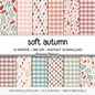 Soft Autumn Digital Paper, Pastel Pumpkin Mushroom Patterns, Sage Green Plaid Backgrounds, Cozy Fall Thanksgiving Scrapbook Pack