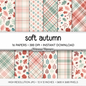 Soft Autumn Digital Paper Pack, Pastel Fall Plaid Backgrounds, Sage Green Pumpkin Patterns, Cute Thanksgiving Scrapbook Paper