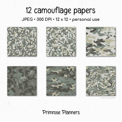 Urban Camouflage Digital Paper, Grey Black White Army Pattern, Scrapbook Backgrounds (Instant Download)