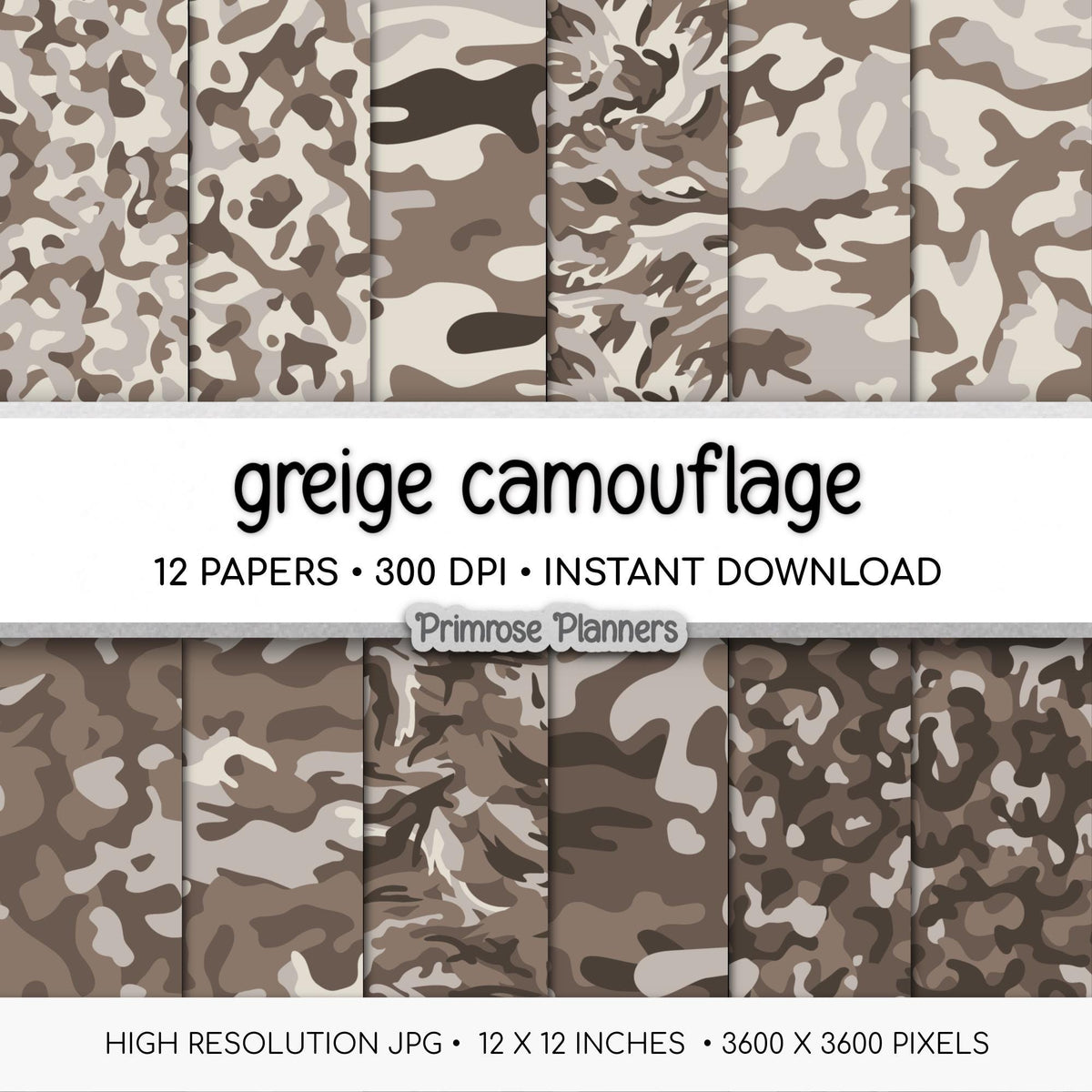 Greige Camouflage Digital Paper, Neutral Beige Gray Backgrounds (Instant Download)