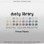 Dusty Library Procreate Palette & Photoshop Swatches, Neutral, Muted Mauve Purple Blue Sage Olive, Hex Codes
