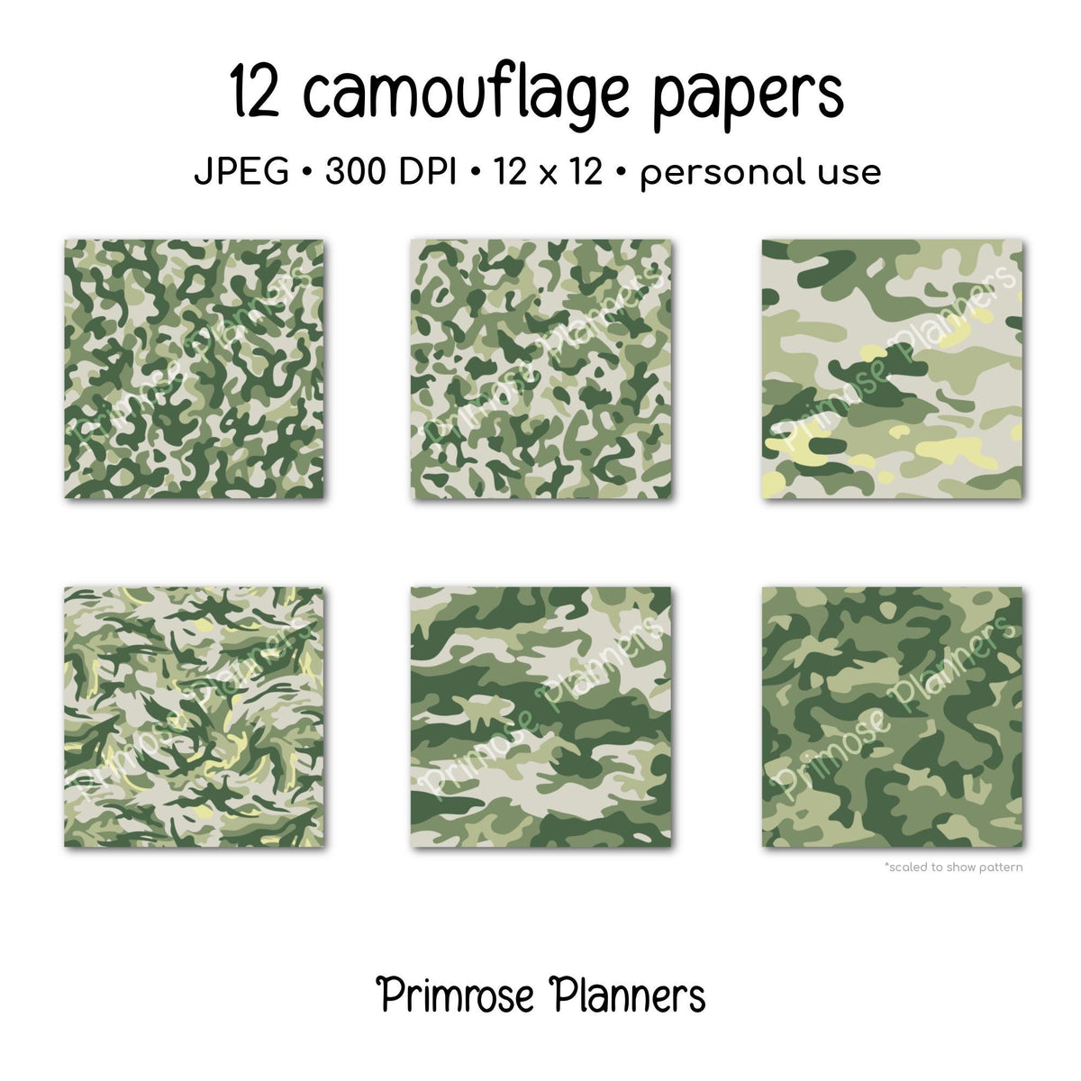 Sage Camouflage Digital Paper, Neutral Woodland Scrapbook Backgrounds (Instant Download)