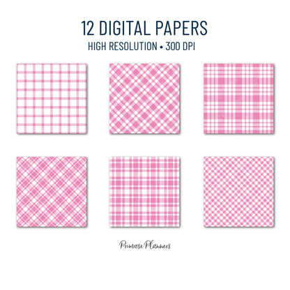 Seamless Bubblegum Pink Plaid Digital Paper, Buffalo Check, Pastel Tartan Patterns, Baby Shower Scrapbook, Commercial Use, 300 DPI