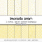 Limoncello Yellow Digital Paper | Floral Line Art, Geometric Trellis | Pale Lemon Pattern | Farmhouse Scrapbook Backgrounds