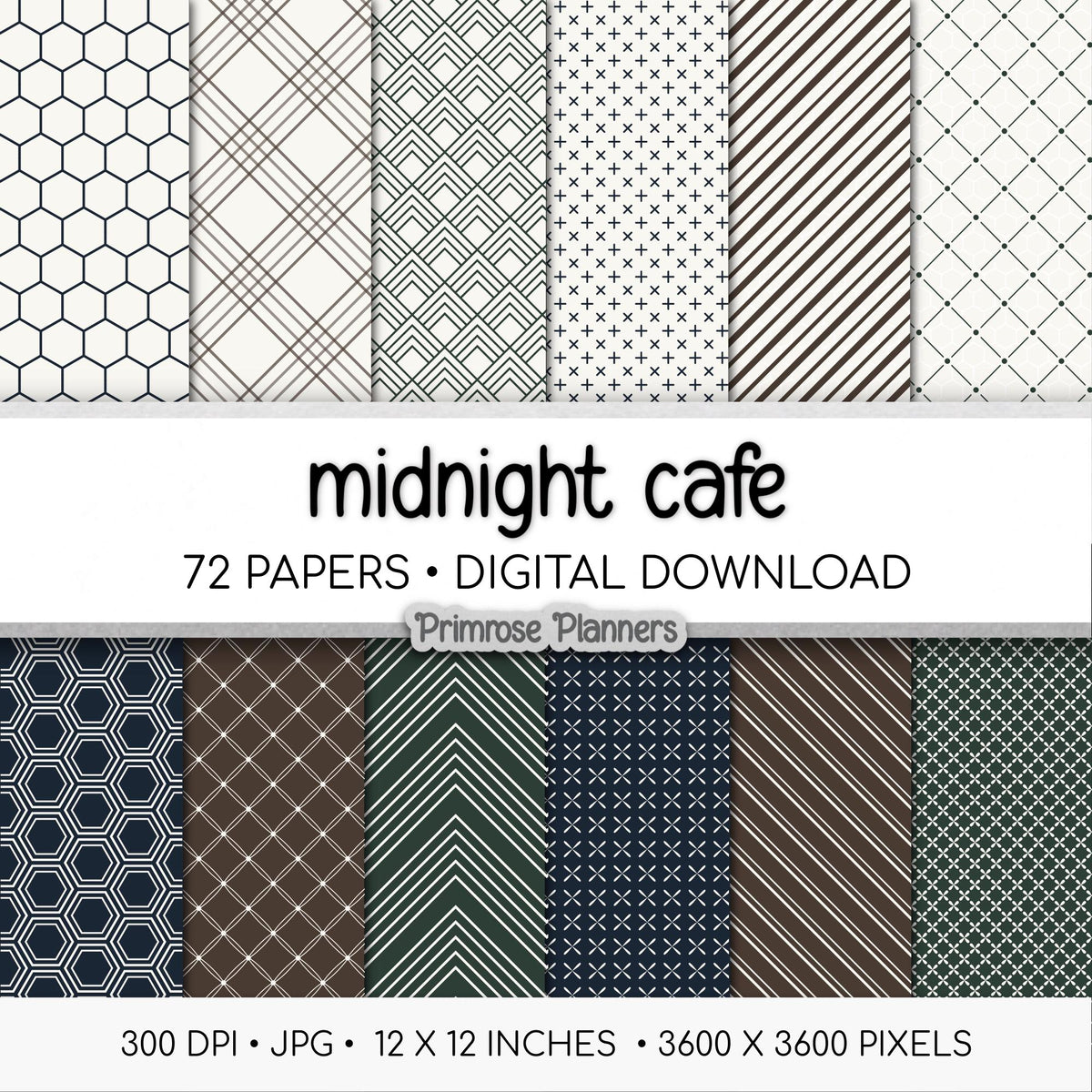 Midnight Cafe Digital Paper Bundle | Dark Academia Floral, Geometric Patterns | Espresso, Elegant Navy, Deep Forest Green | Moody Darks