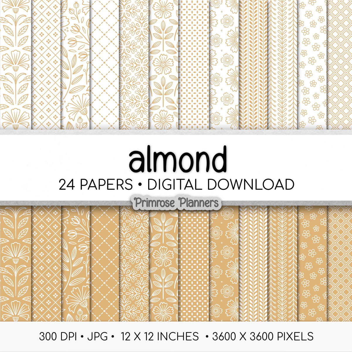 Almond and White Digital Paper, Minimalist Boho Patterns, Sand & Nude Scrapbooking, Neutral Aesthetic Print