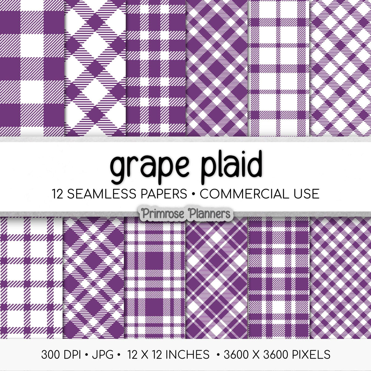 Seamless Grape Purple Plaid Digital Paper, Buffalo Check, Violet Tartan Patterns, Halloween Scrapbook, Commercial Use, 300 DPI