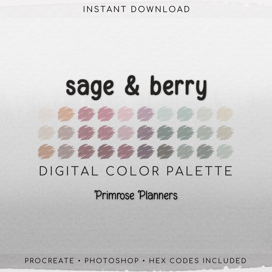 Sage and Berry Digital Color Palette - Color Chart | Goodnotes Tool | iPad Procreate | Digital Download | Color Palette | Sage, Plum, Mauve