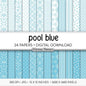 Aqua Blue Digital Paper Minimal Boho | Bright Teal White Seamless Patterns | Dainty Coastal Scrapbook Pack