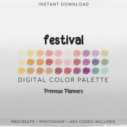 Festival Digital Color Palette - Color Chart | Goodnotes Tool | iPad Procreate | Digital Download | Bright Color Palette | HEX Codes