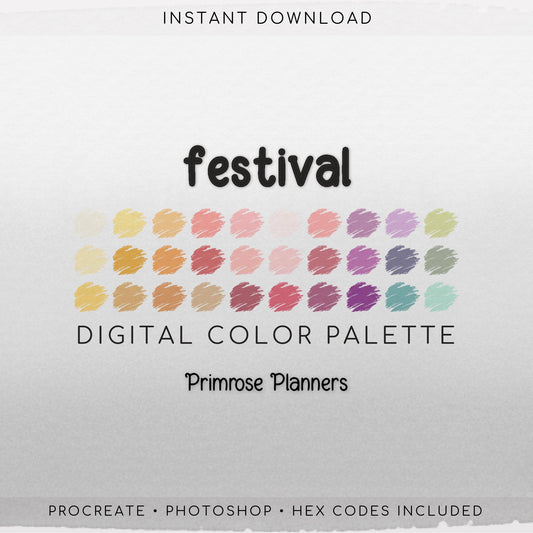 Festival Digital Color Palette - Color Chart | Goodnotes Tool | iPad Procreate | Digital Download | Bright Color Palette | HEX Codes