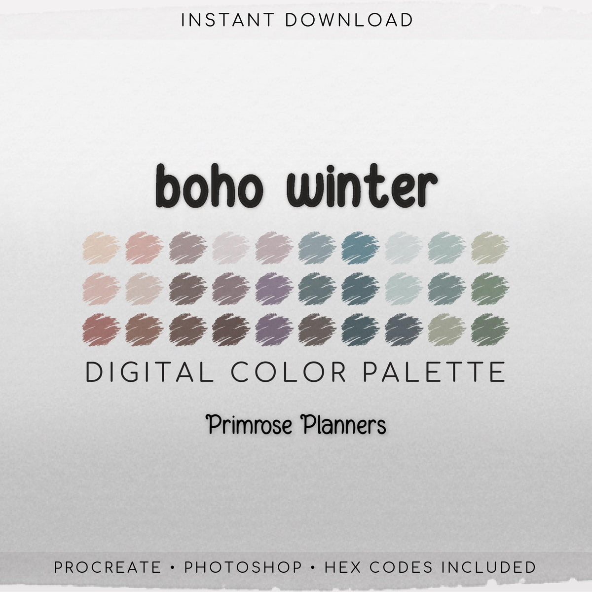 Boho Winter Digital Color Palette - Color Chart | Goodnotes Tool | iPad Procreate | Digital Download | Bohemian Color Palette | HEX Codes