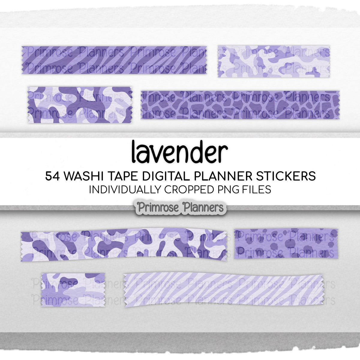 Lavender Safari Animal Print & Camo Digital Washi Tape Planner Stickers