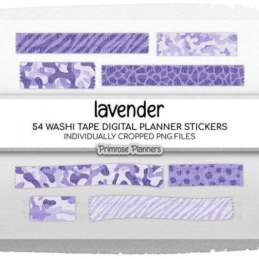 Lavender Safari Animal Print & Camo Digital Washi Tape Planner Stickers