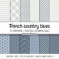 Coastal Farmhouse Digital Paper | Minimal Floral & Geometric Patterns | Dusty Blue, Chambray, White | French Country Scrapbook Backgrounds