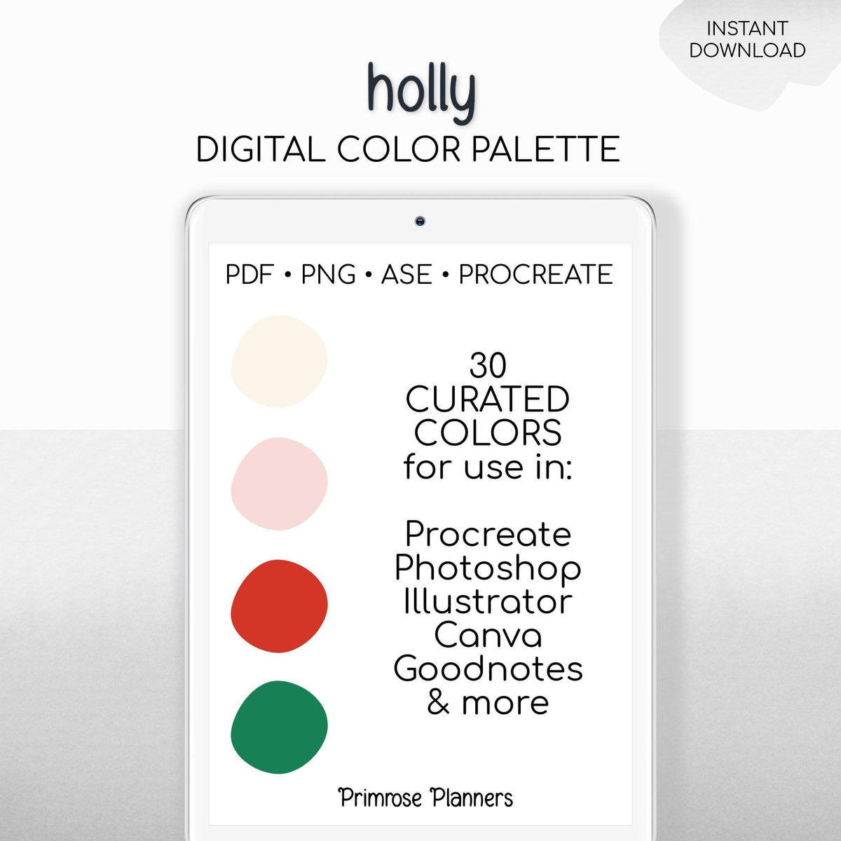 Winter Holly Procreate Palette & Photoshop Swatches, Muted Christmas, Vintage Red Maroon Green Blush, Hex Codes