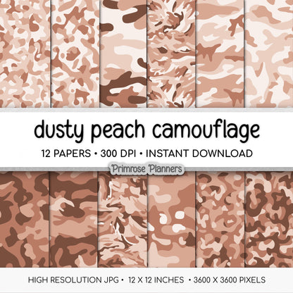 Dusty Peach Camouflage Digital Paper Pack, Western Scrapbook Backgrounds (Digital Download)