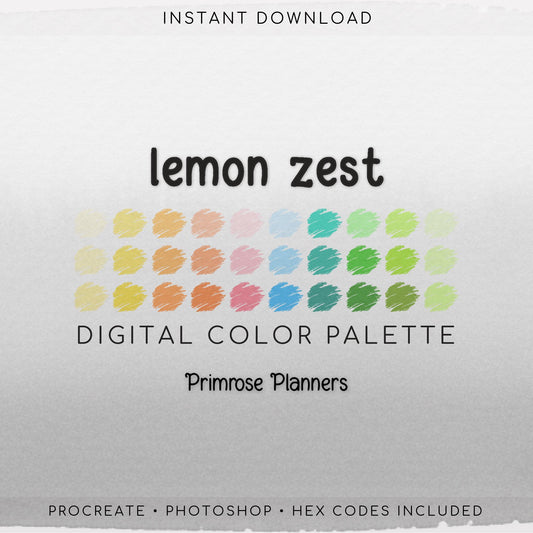 Lemon Zest Procreate Palette & Photoshop Swatches, Bright Summer Yellow Pink Teal Green, Citrus Fresh, Hex Codes
