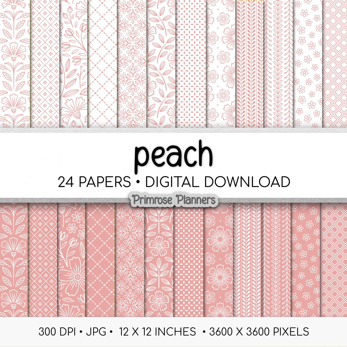 Peach and White Digital Paper, Minimalist Boho Patterns, Soft Apricot Scrapbooking, Spring & Nursery Print
