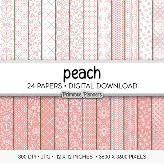 Peach and White Digital Paper, Minimalist Boho Patterns, Soft Apricot Scrapbooking, Spring & Nursery Print