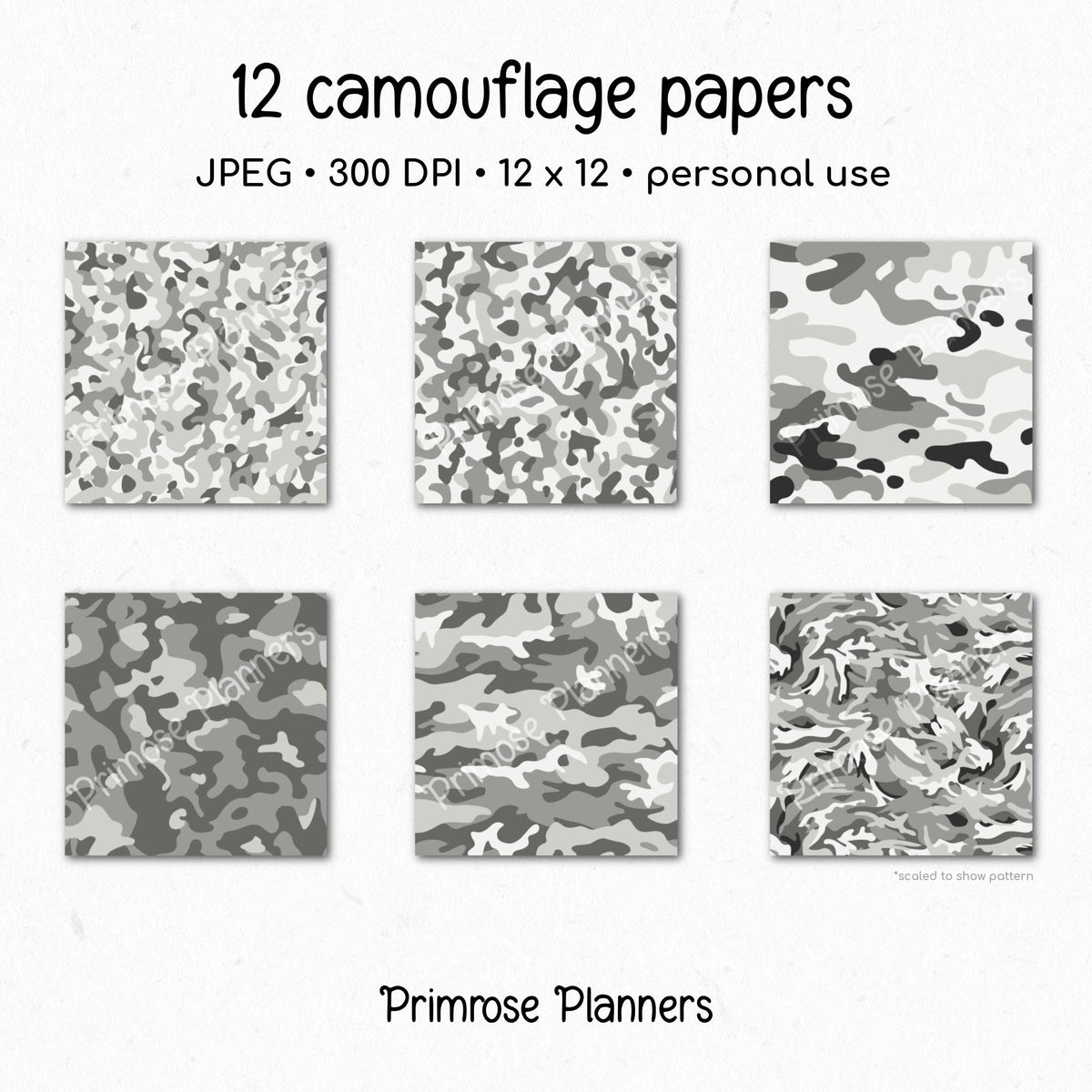 Gray Camouflage Digital Paper Pack (Instant Download)