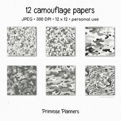 Gray Camouflage Digital Paper Pack (Instant Download)