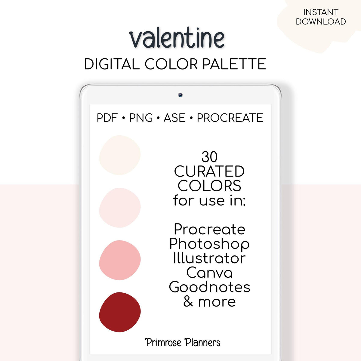 Valentine Digital Color Palette - Color Chart | Goodnotes Tool | iPad Procreate | Digital Download | Pink and Red Color Palette | HEX Codes