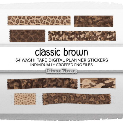 Classic Brown Safari Animal Print & Camo Digital Washi Tape Stickers