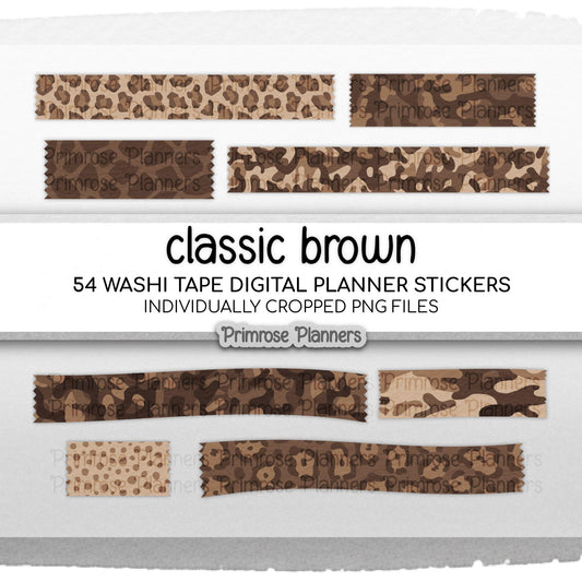 Classic Brown Safari Animal Print & Camo Digital Washi Tape Stickers