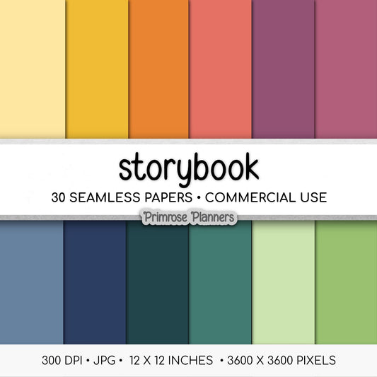 Seamless Storybook Solids Digital Paper Pack | Muted Fairytale Color Palette | Vintage Pastel Scrapbook Backgrounds | Commercial Use 300 DPI