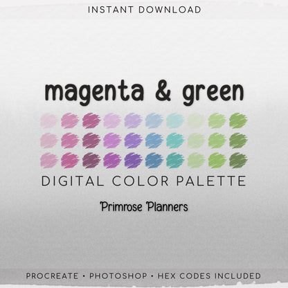 Vibrant Summer Procreate Palette & Photoshop Swatches, Bright Magenta Purple Teal Lime Green, Tropical, Hex Codes, Digital Art