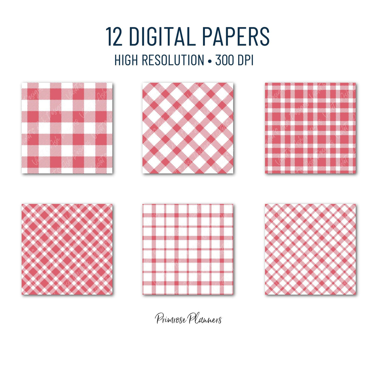Seamless Coral Pink Plaid Digital Paper, Buffalo Check, Red and White Tartan Patterns, Spring Summer Scrapbook, Commercial Use, 300 DPI