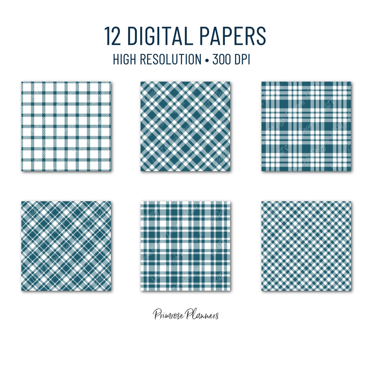 Seamless Dark Teal Plaid Digital Paper, Buffalo Check, Peacock Blue Tartan Patterns, Winter Scrapbook, Commercial Use, 300 DPI